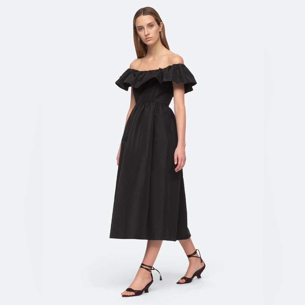 NWT $425 Sea Diana Taffeta Dress In Black - Picture 4 of 9
